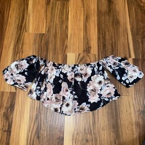 Floral Blue Blush Off the Shoulder Top Size Small